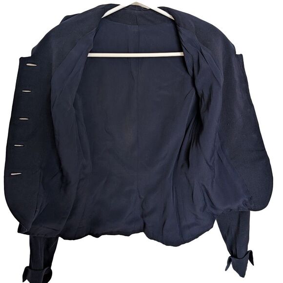 Vintage 1940s Navy Blue Womens Jacket Blazer Lined Amazing Details Button Down - Picture 3 of 8